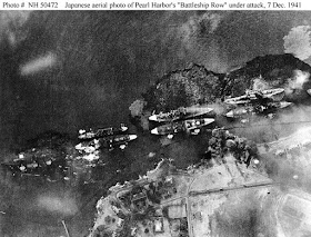 Mitsuo Fuchida photo of the hits on Battleship Row in Pearl Harbor on 7 December 1941 worldwartwo.filminspector.com