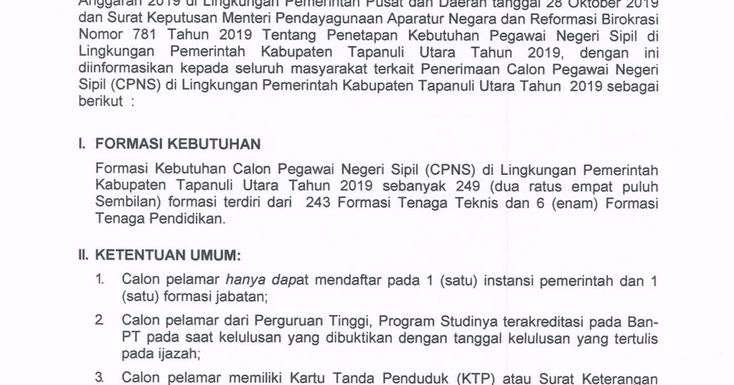 Lowongan Kerja Cpns Kabupaten Tapanuli Utara Tahun 2019 Lowongan Kerja Medan Terbaru Tahun 2021