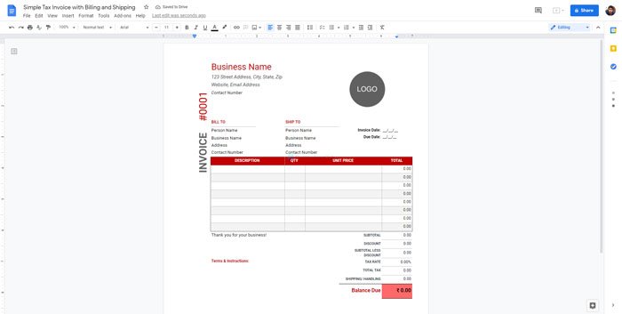 Template faktur terbaik untuk Google Documents untuk pekerja lepas dan bisnis kecil