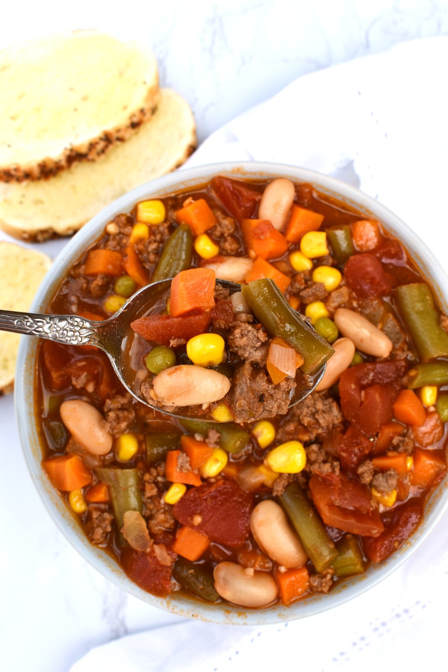 spoonful of beef vegetable soup