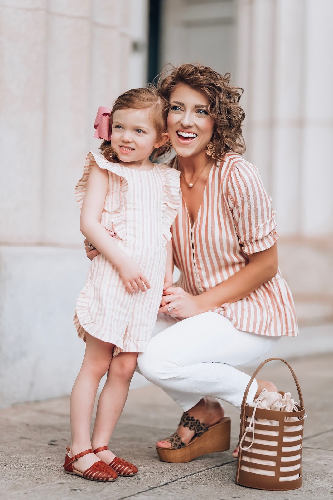 Mommy and Me Stripes for Spring: Madewell Stripe Peplum Top + Target Style Bow Back Romper for toddler girls - Something Delightful Blog #springstyle #springfashion #springlooks