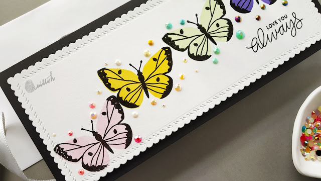 MFT beautiful butterflies, Butterfly card, Colorful butterflies for Turner syndrome awareness, Simple stamping, Quillish
