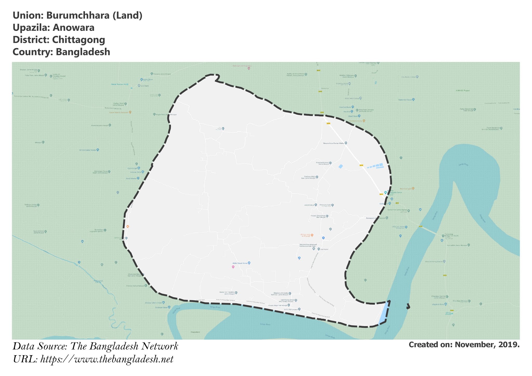 Map of Burumchhara of Chittagong, Bangladesh.