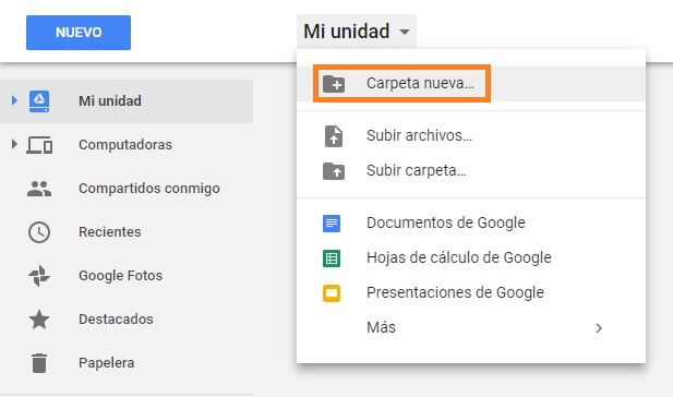 crear carpeta publica google drive