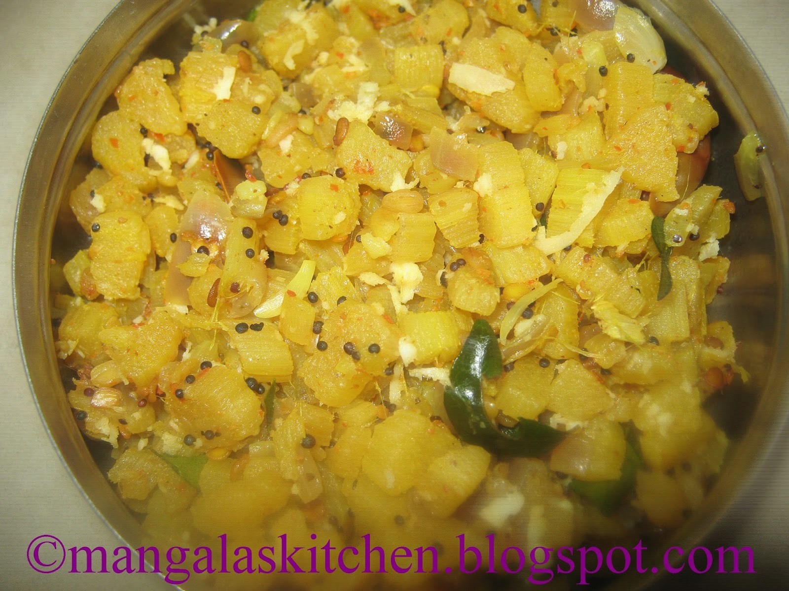 Vazhai Thandu Poriyal - Banana Stem / Plantain Stem Stir fry Recipe ...