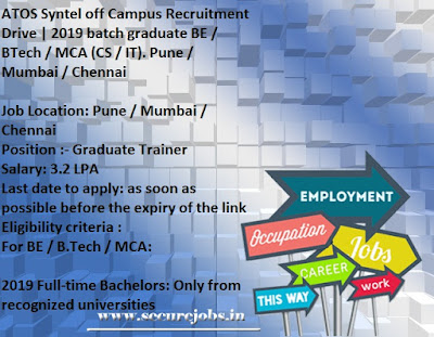 Atos Syntel Off Campus Recruitment Drive Be Btech Mca 2019