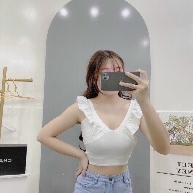 Áo Croptop Cổ Trụ Cuốn Biên