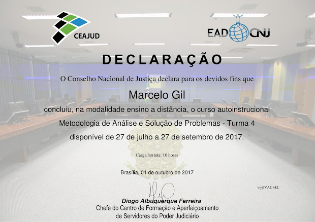DECLARAÇÃO DO CONSELHO NACIONAL DE JUSTIÇA CONCEDIDO À MARCELO GIL / 2017