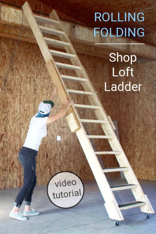 Rolling Folding Shop Loft Ladder Pneumatic Addict