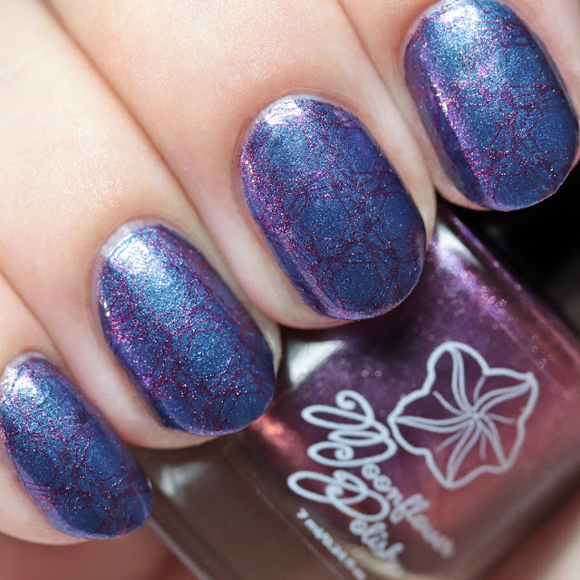 Moonflower Polish Violet Dusk stamped over Autumn Moon using Über Chic 22-03 plate