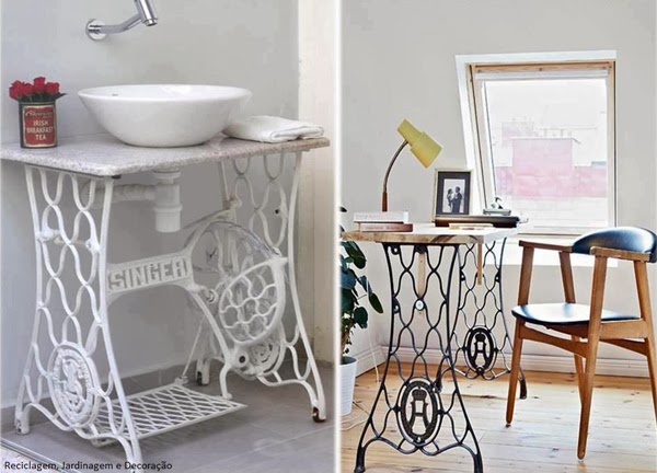 Mesa de despacho y lavabo reciclados con maquina de coser singer