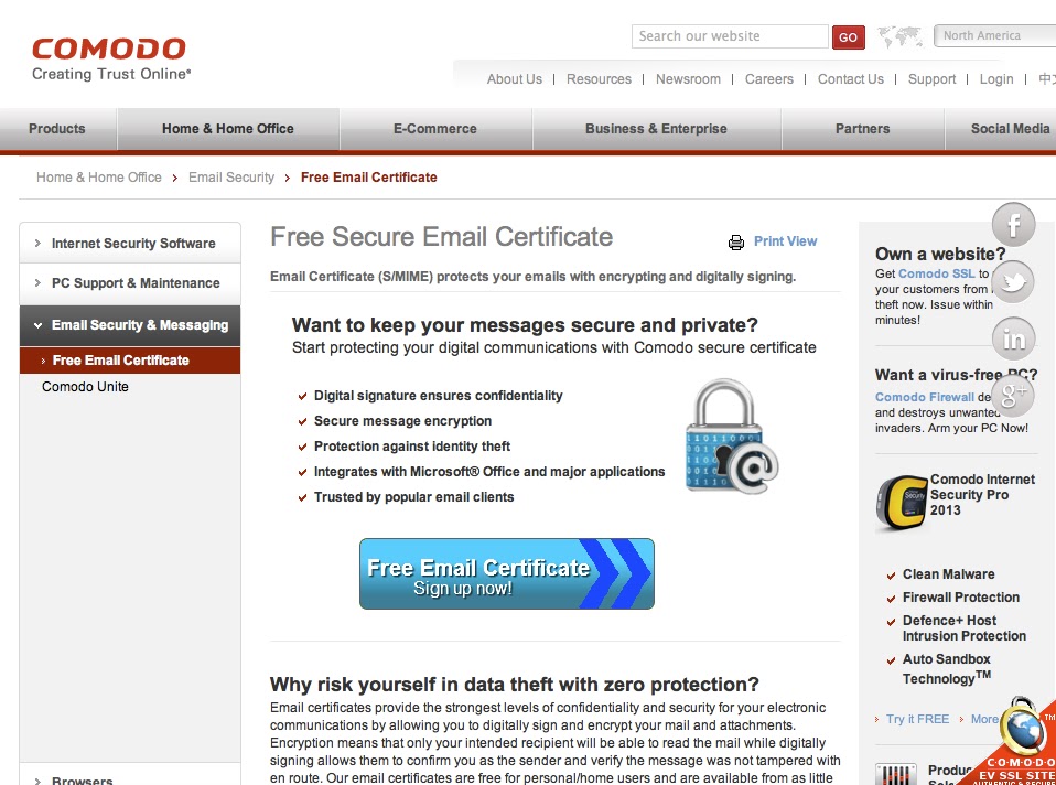 www comodo com home email security free email certificate php