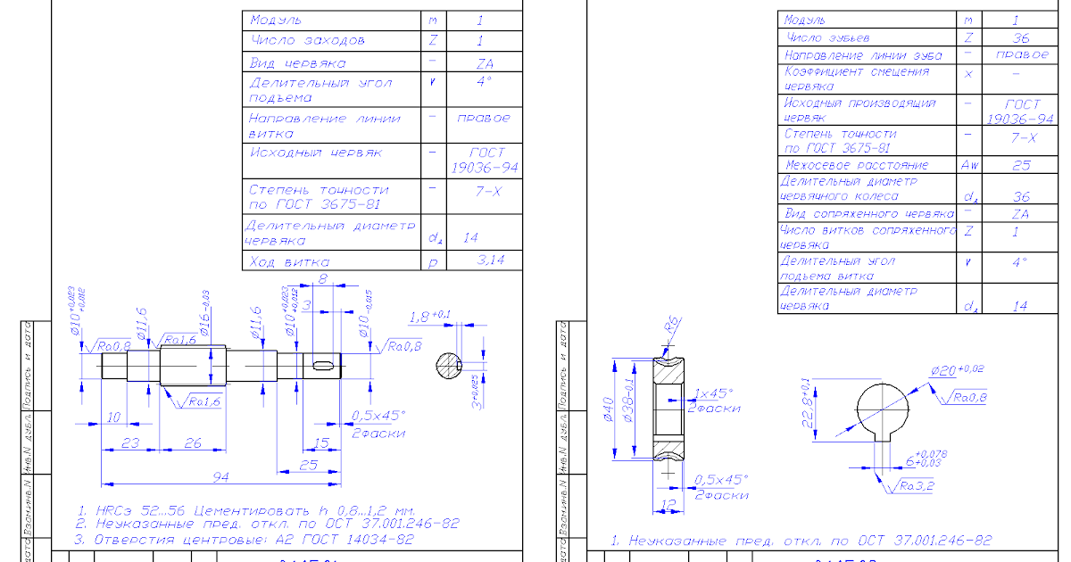 Червячный вал чертеж