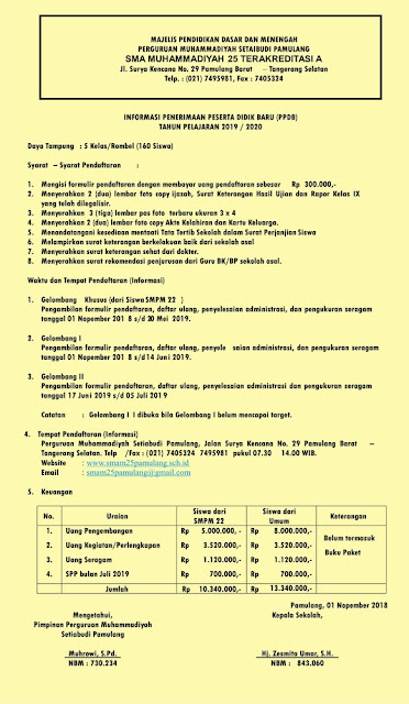Brosur SMA Muh 25 Setiabudi Pamulang 2019-2020