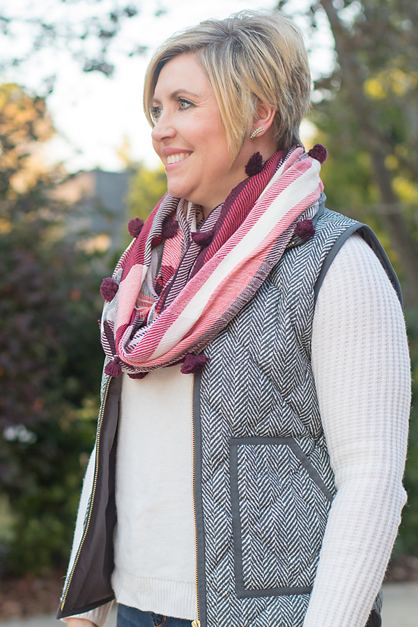plaid scarf herringbone vest