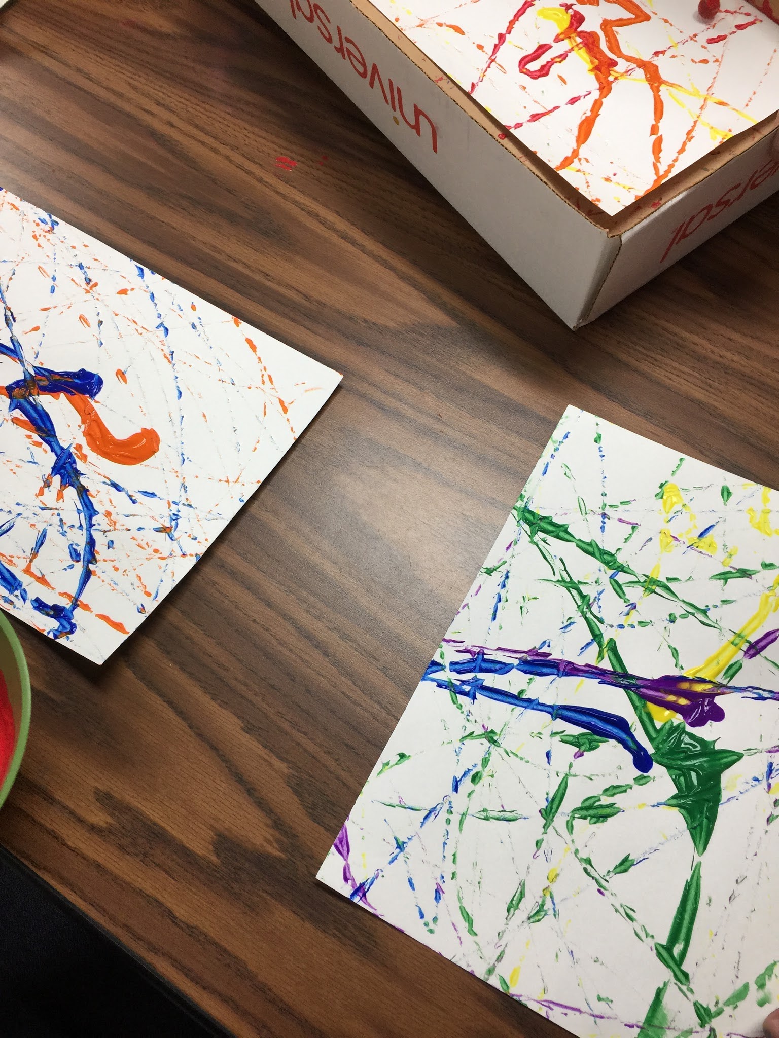 Mrs. Harris' art room Jackson Pollock marble painting kindergarten