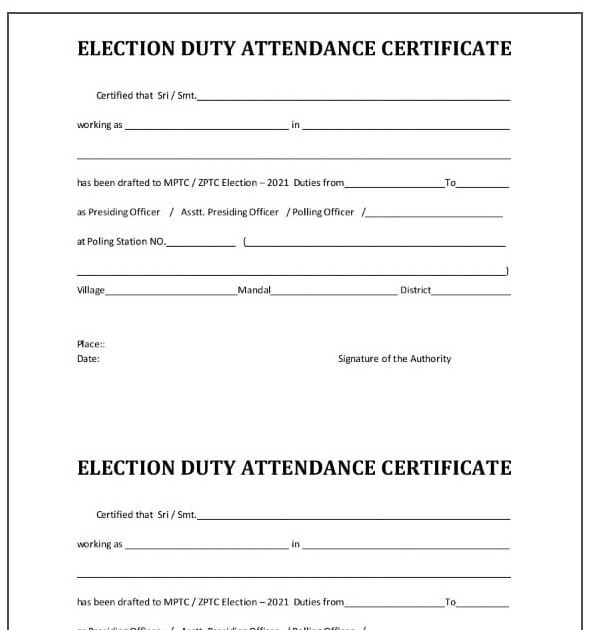 Election Duty Attendance Certificate Model
