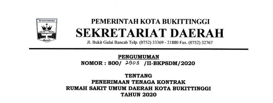 Lowongan Kerja Tenaga Kontrak Rumah Sakit Umum Daerah Kota Bukittinggi Tahun 2020 Rekrutmen Lowongan Kerja Bulan Januari 2021