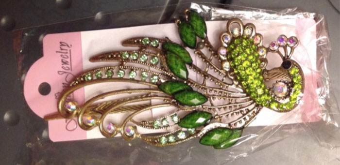 NeoStipZone | 35 Beautiful Hair Clips / Barrette Collection | Vintage Crystal Green Peacock Hair Clip sample