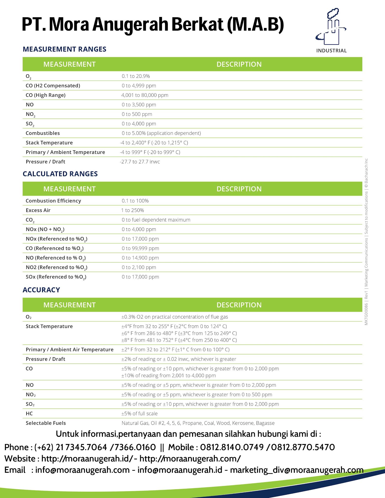BACHARACH ECA 450 Environmental Emissions Analyzer Catalog Supplier