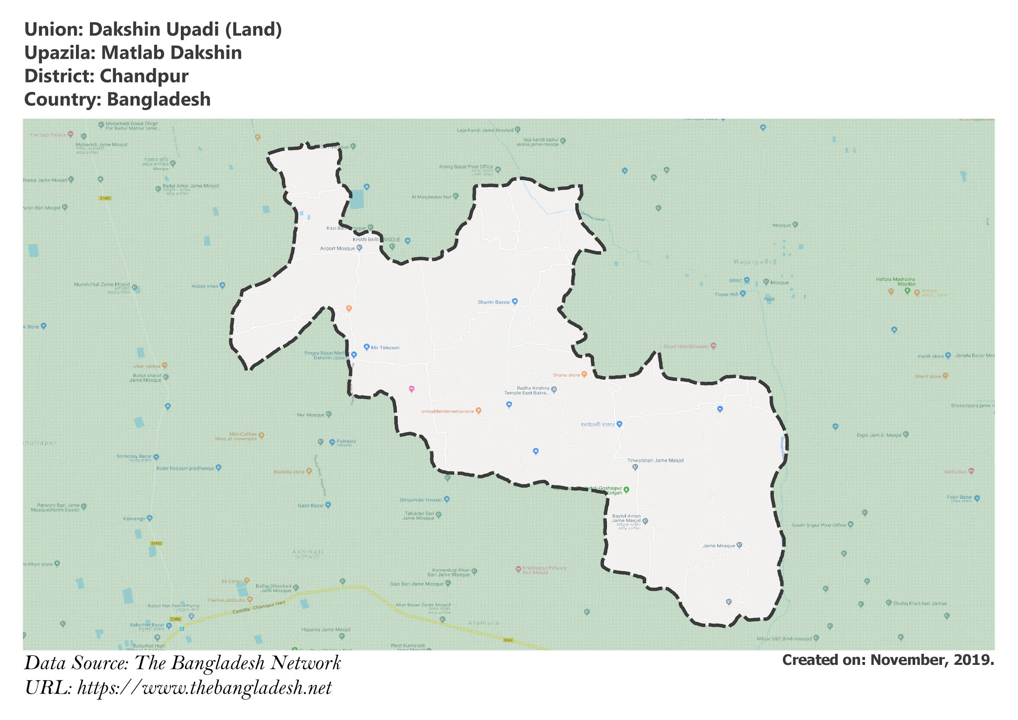 Map of Dakshin Upadi of Chandpur, Bangladesh.