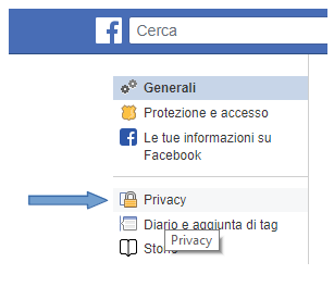 Accedi al Menu Privacy di Facebook