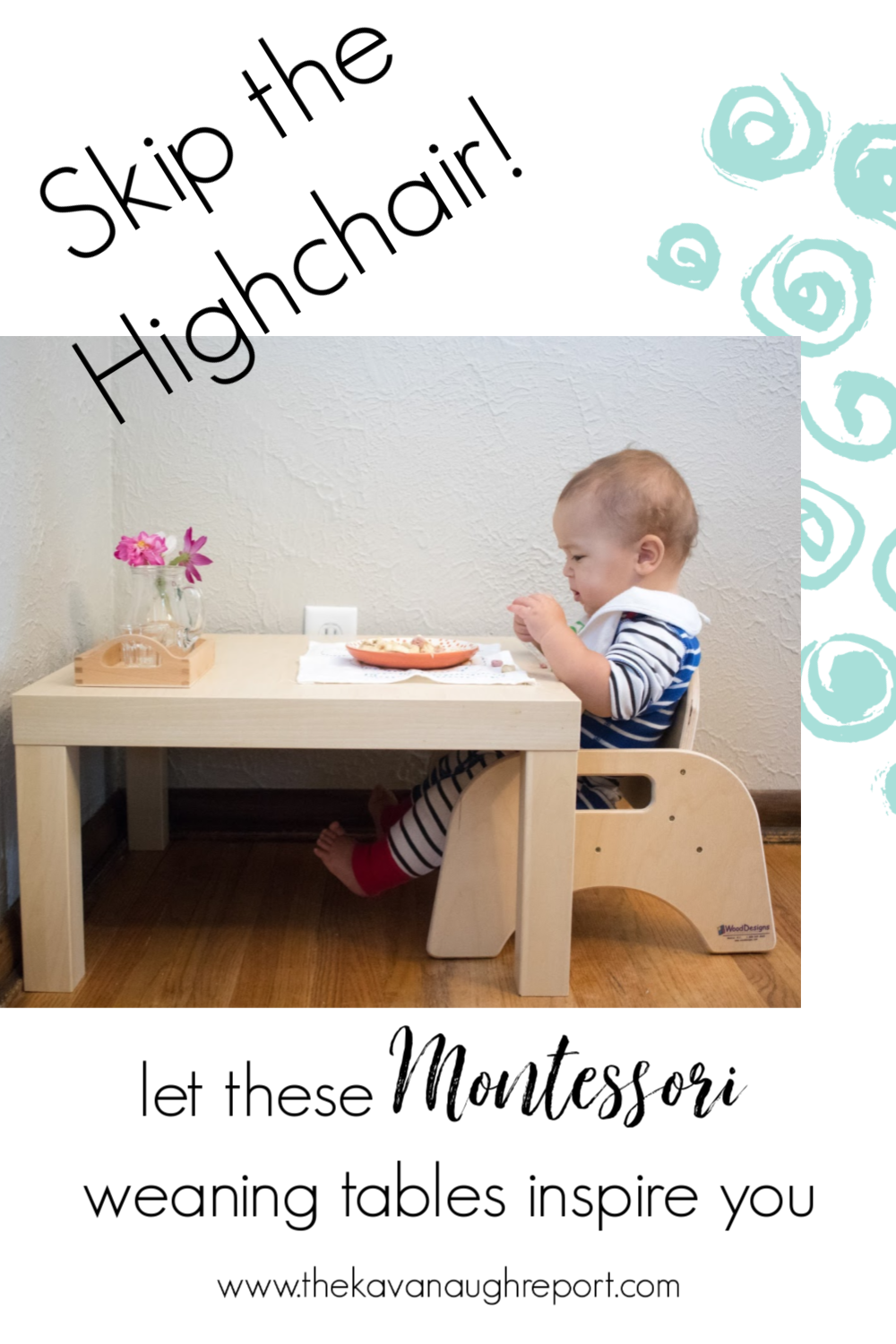A look at different Montessori home setups for baby eating spaces. These small weaning tables are a perfect baby activity area and provide opportunities for independent eating