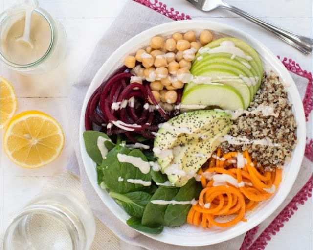 Harvest Buddha Bowl with Lemon Tahini Dressing healthy vegan