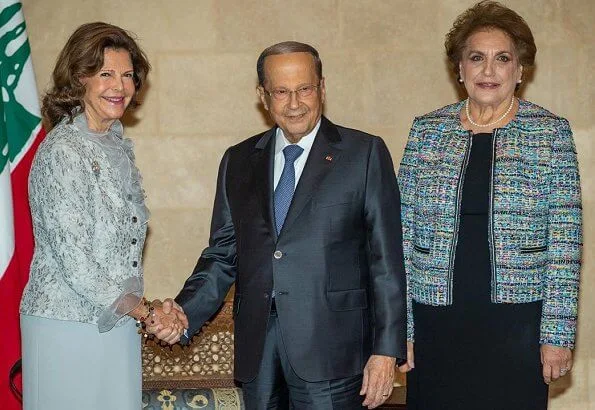 Queen Silvia wore Elie Saab gown from Elie Saab Couture Spring 2019 at charity dinner. Queen met Prime Minister Saad Hariri