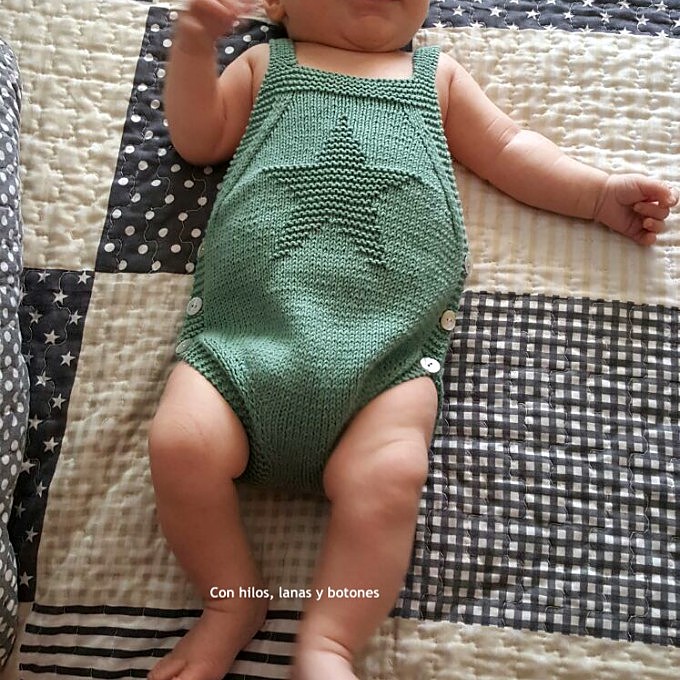 Con hilos, lanas y botones: Patrón pelele de punto para bebé