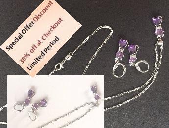 925 Silver Cubic Zirconia Purple Cat Necklace and Earring Set