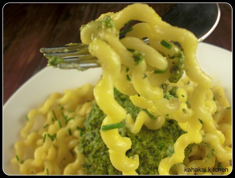 Kahakai Kitchen Fusilli in SaffronChive "Cream" Sauce with Pistachio