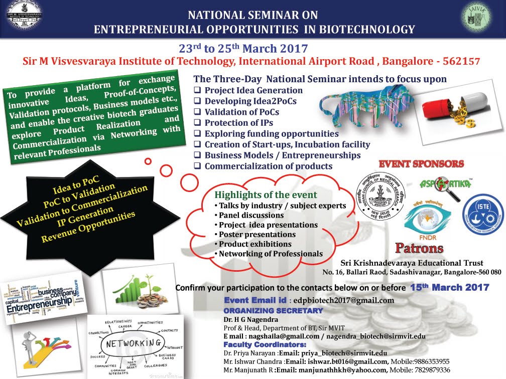 NATIONAL SEMINAR ON ENTREPRENEURIAL OPPORTUNITIES IN BIOTECHNOLOGY