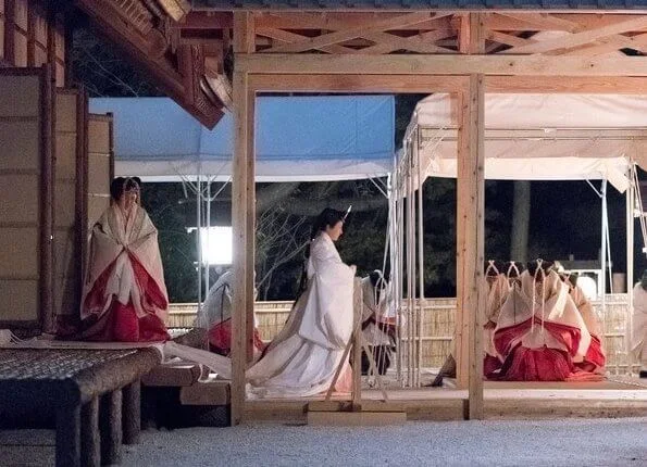 Emperor Naruhito, Empress MasakoCrown Princess Kiko, Princess Mako and Princess Kako at thanksgiving ceremony at the Imperial Palace