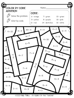 Color by Number Addition Facts School Supply Themed notebooks black and white