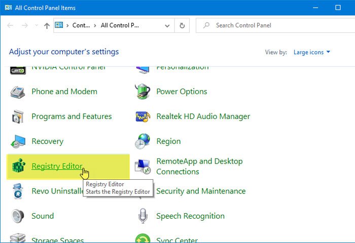 Cómo agregar el Editor del Registro al Panel de Control en Windows 10