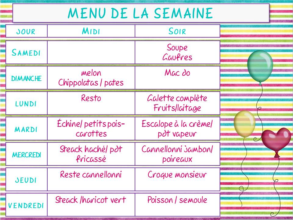 menu de la semaine 1 menu de la semaine 1
