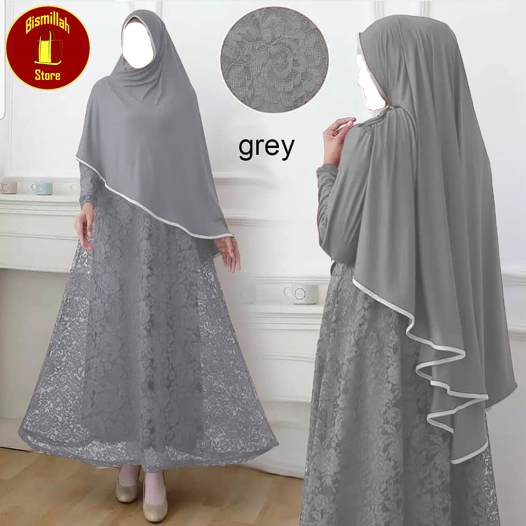 Gamis Syar'i Muslimah Bahan Moscrepe Mix Brokat I QB6 I