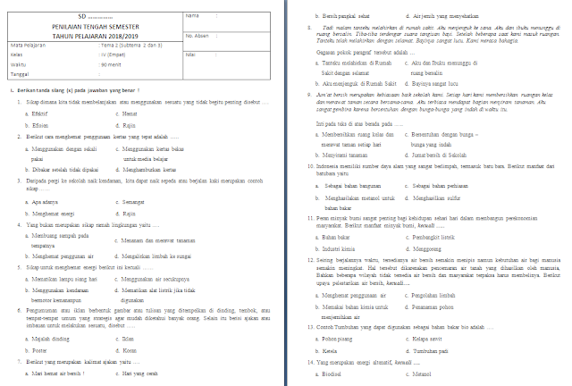 Soal UTS/PTS Kelas 4 SD/MI: Tema 2 Subtema 2-3