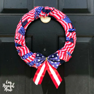 Fourth of July American flag scarf wreath porch decor