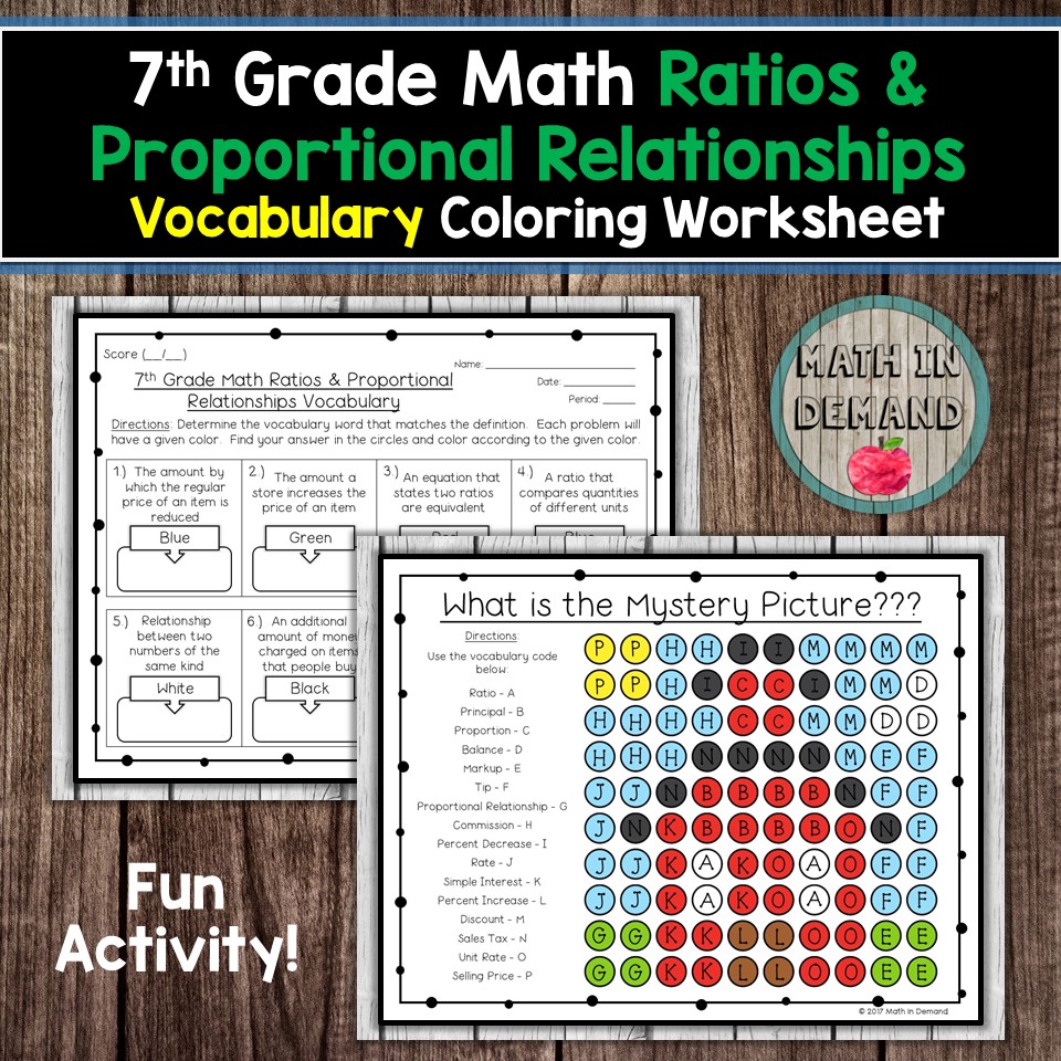 22th Grade Math Vocabulary Coloring Worksheets With Regard To Unit Rate Worksheet 7th Grade