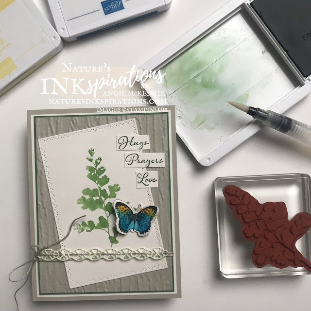 By Angie McKenzie for the Crafty Collaborations Technique Tuesday Blog Hop; Click READ or VISIT to go to my blog for details! Featuring Stampin' Up! Inks with Water Painters, the Positive Thoughts Stamp Set and the Nature's Thoughts Dies from the 2021-2022 Annual Catalog; #getwellcard #stamping #papercrafting #techniquetuesday #techniquetuesdaybloghop #positivethoughts #naturesthoughts #watercoloring #2021annualcatalog #naturesinkspirations #makingotherssmileonecreationatatime #diecutting #cardtechniques #stampinup #diy #handmadecard #orangeoakleafbutterfly #deadleafbutterfly