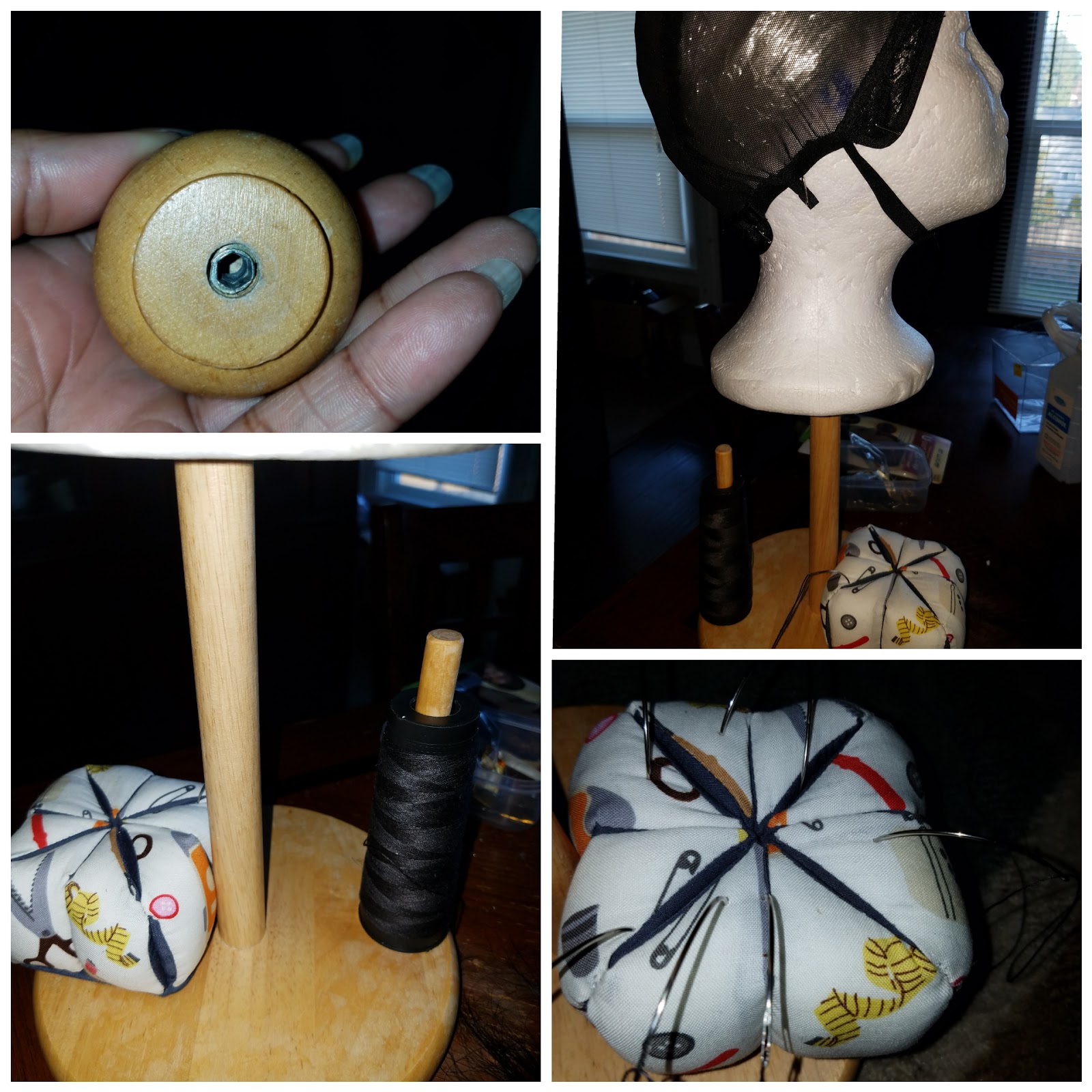 Custom Foam/Mannequin Head Stand w/Needle Cushion and Thread Holder (video)