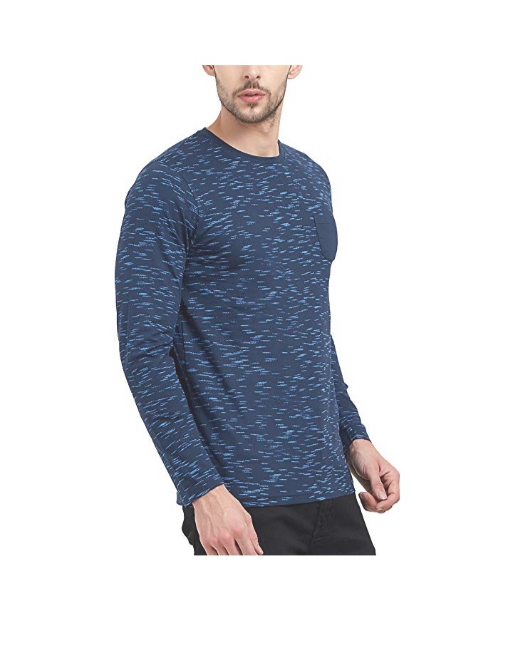 Tshirts Men's Fullsleeve Printed Navy Cotton Tshirt Flipkart sale