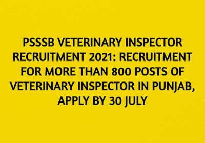 PSSSB Veterinary Inspector Recruitment 2021: Recruitment for more than 800 posts of Veterinary Inspector in Punjab, apply by 30 July