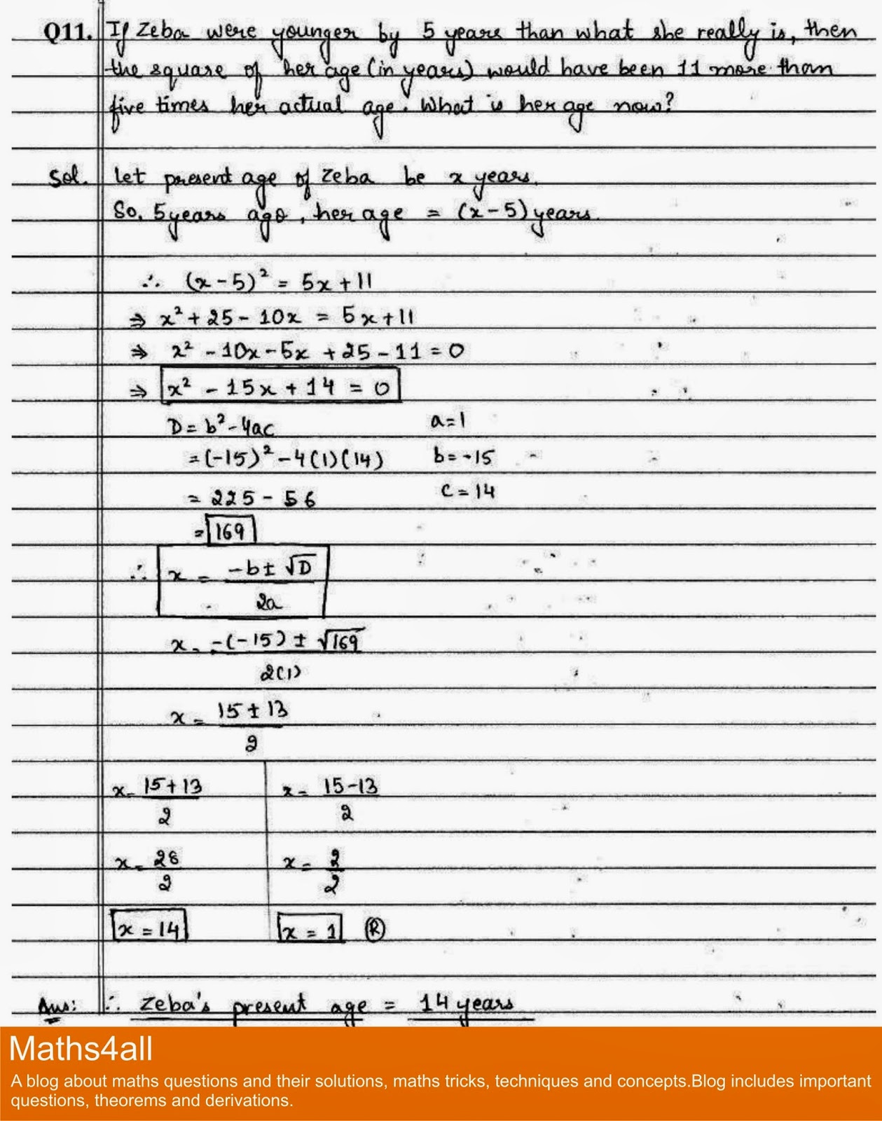 Class X Important Questions of Quadratic Equations Word Problems Q20 With Quadratic Equations Word Problems Worksheet