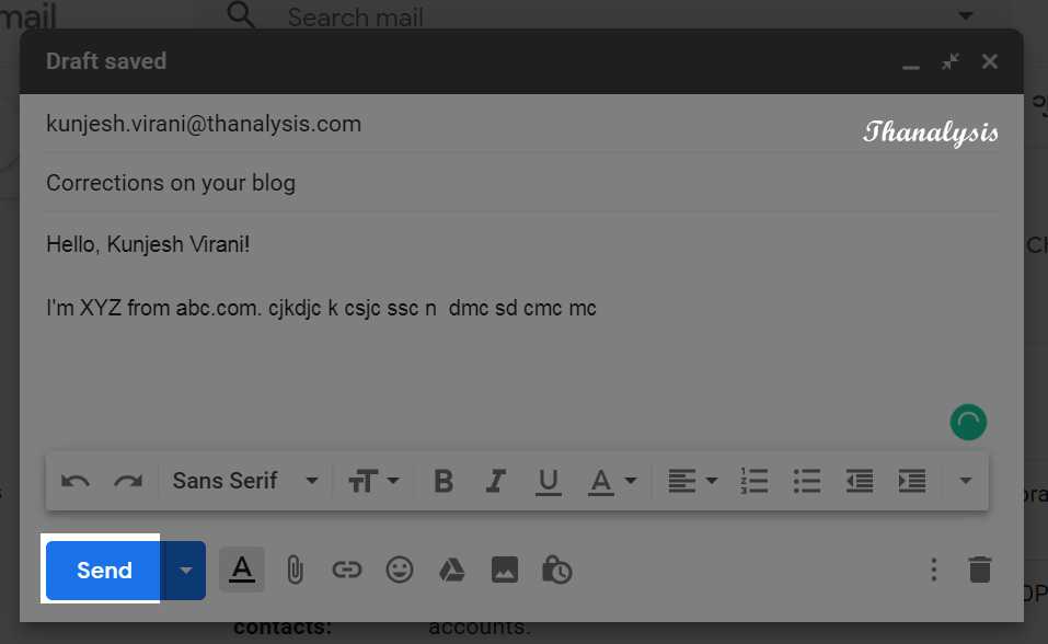 Press the send button to send the email - Thanalysis