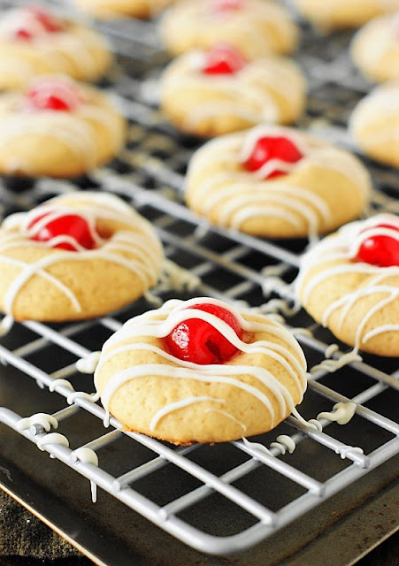 Cherry Almond Cookies with White Chocolate Drizzle Image