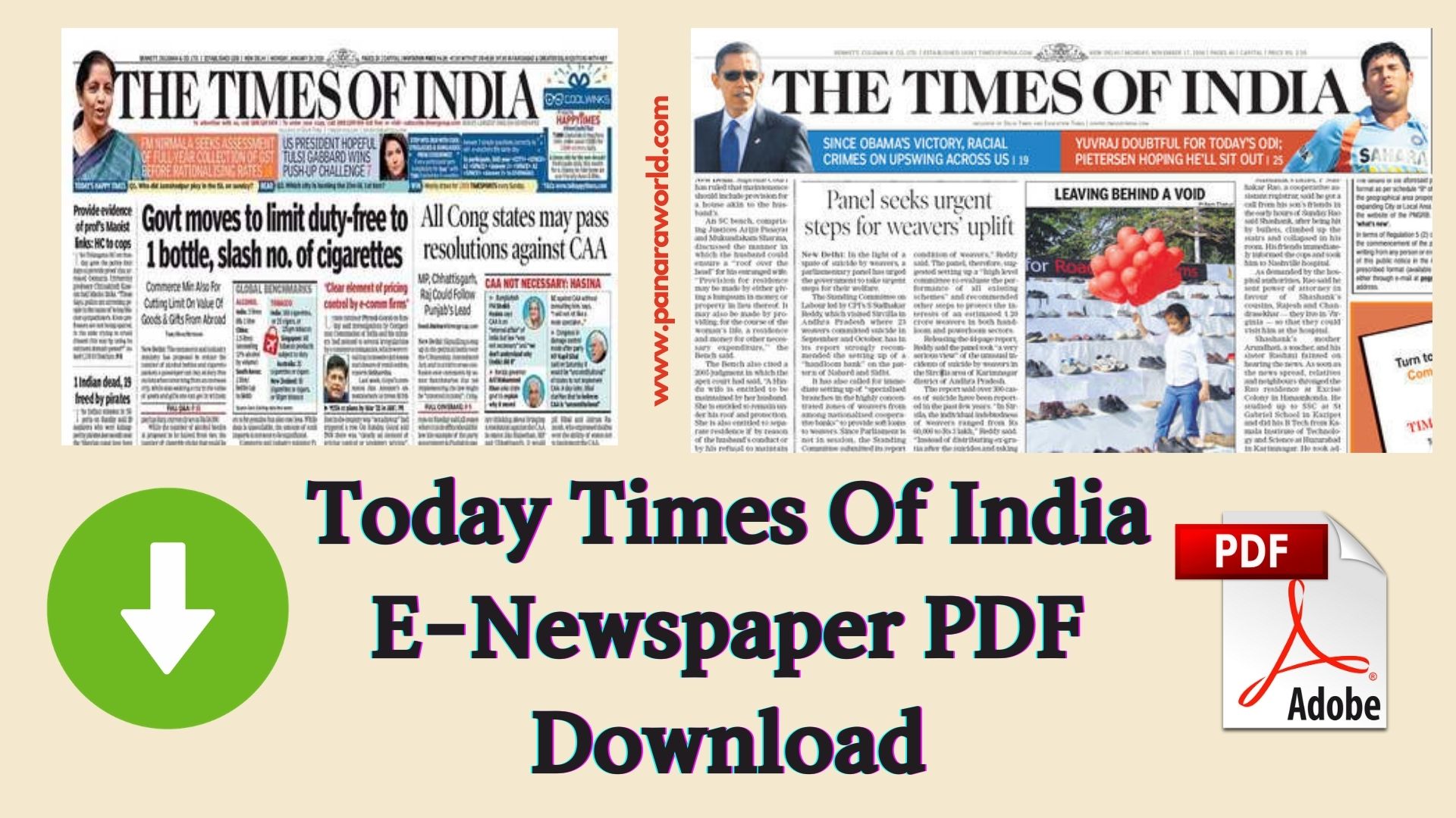 Today Times Of India ENewspaper PDF Download ( PDF ) Panaraworld