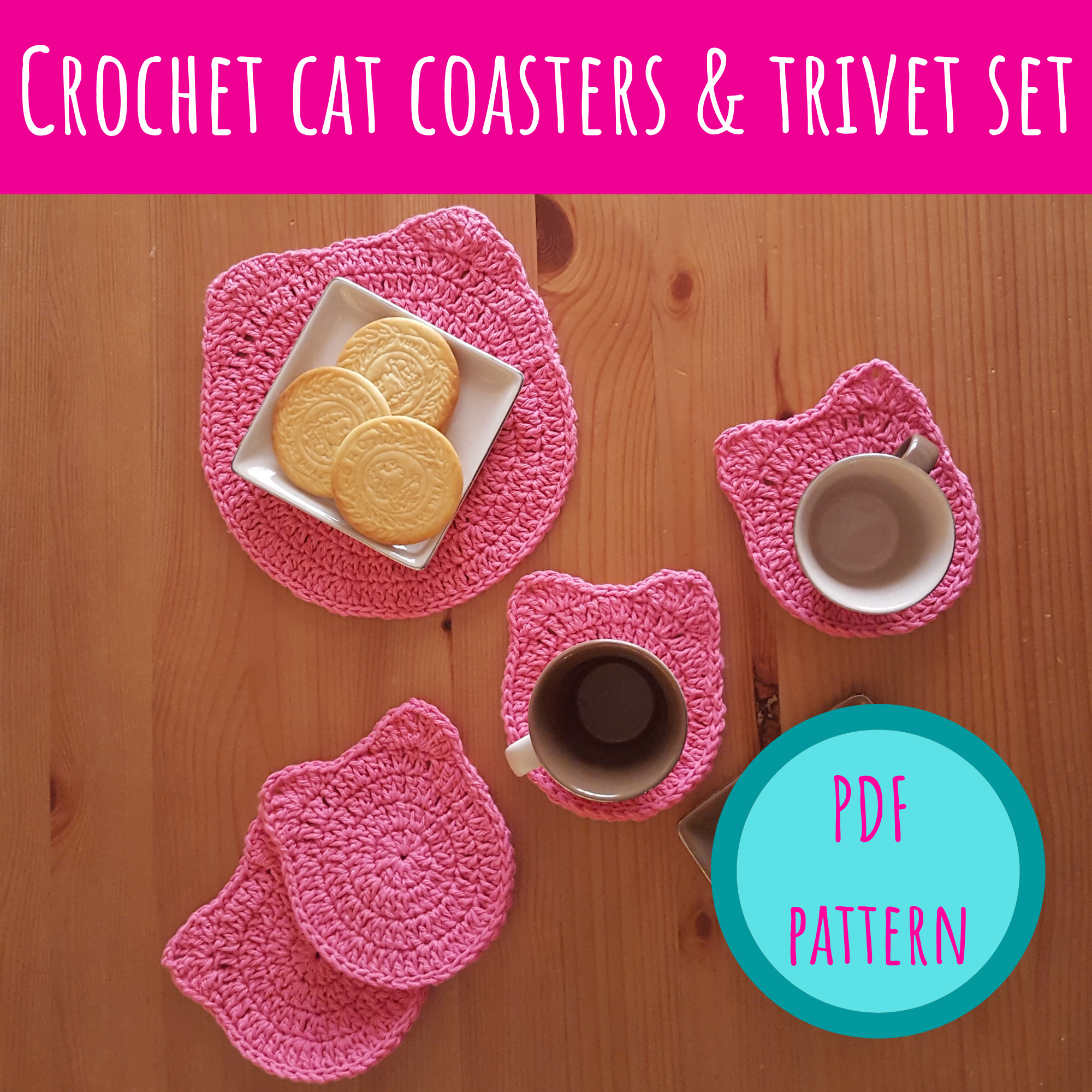 Crochet cat coasters & trivet set Keeping it Real